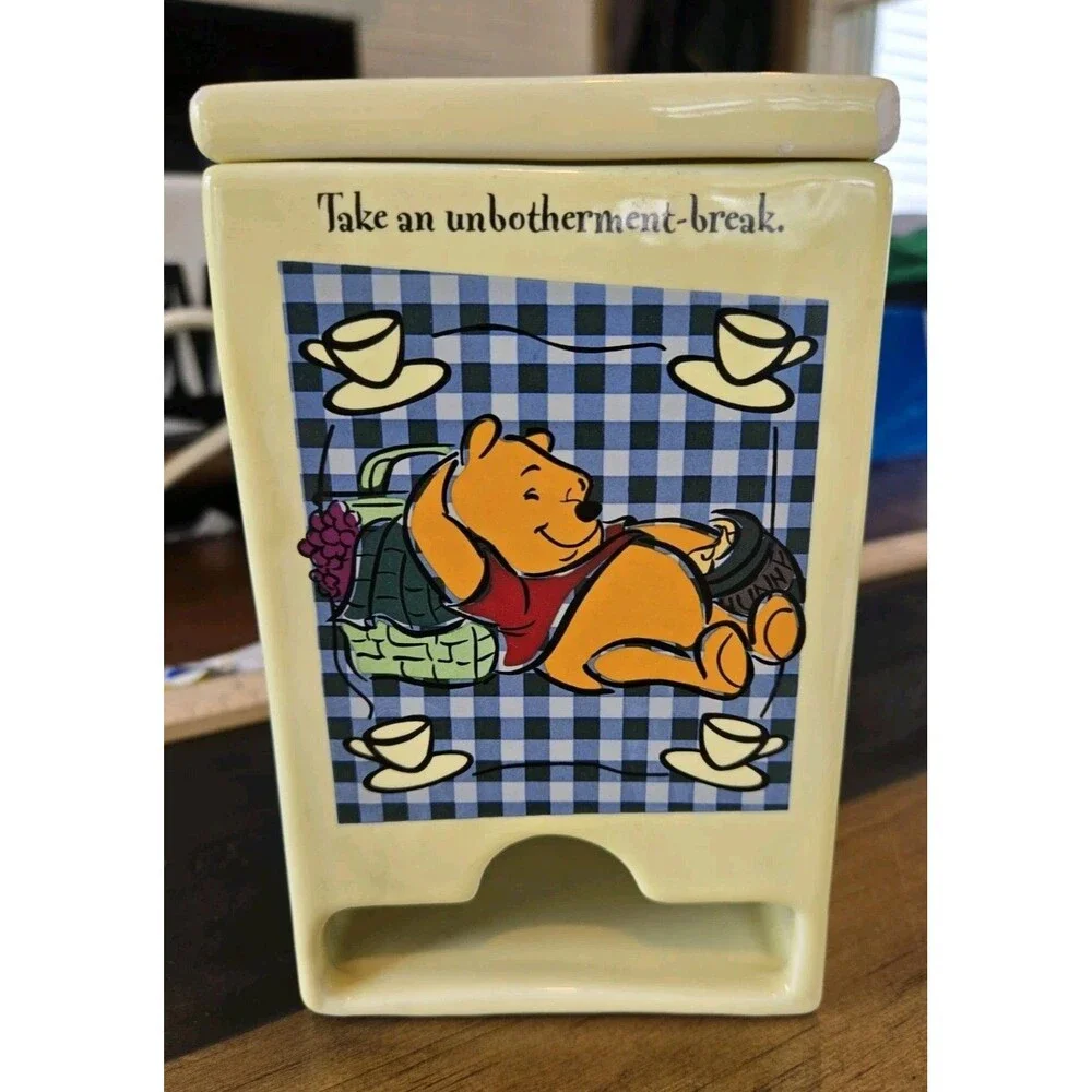 Vintage Disney Winnie The Pooh Tea Bag Dispenser Holder Box Yellow Honeypot Bees